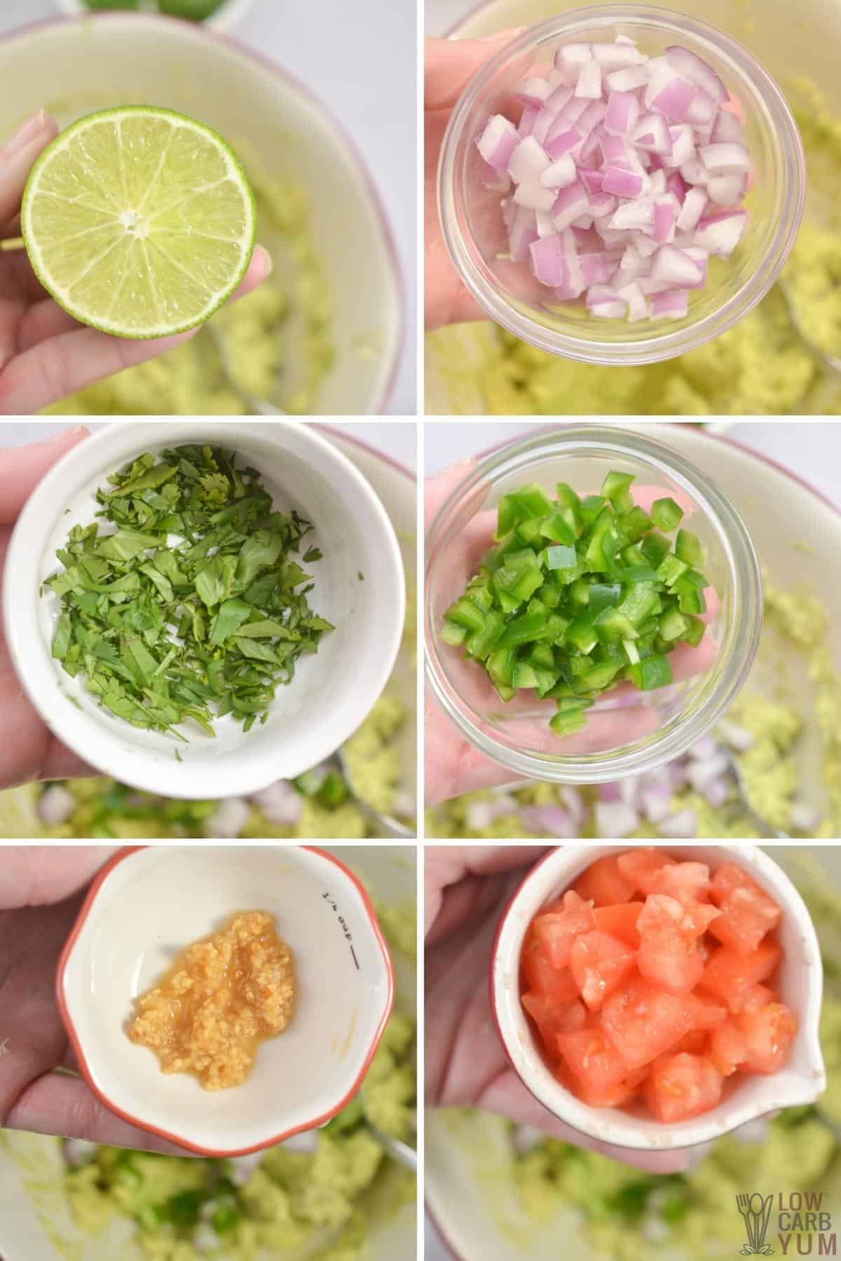 adding remaining ingredients to the mashed avocado.