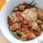 citrus herb chicken chorizo in serving bowl