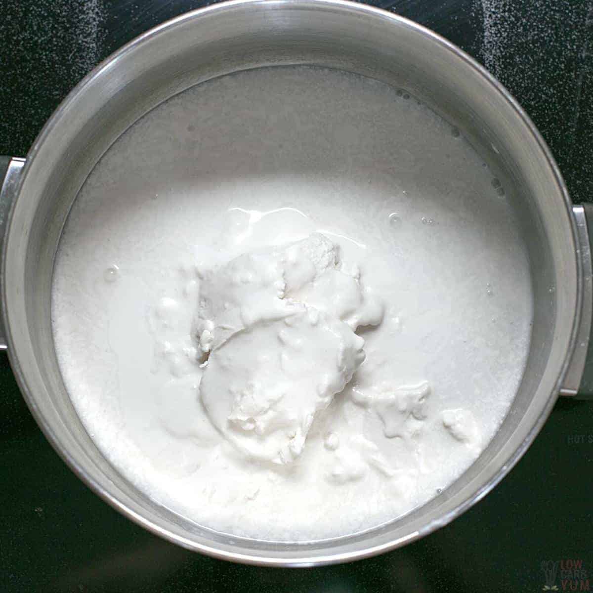 coconut cream in sauce pan.