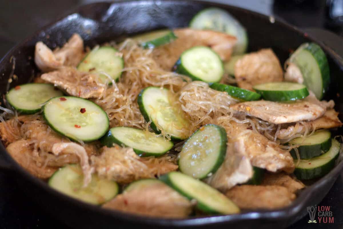 cucumbers and spices added in pan