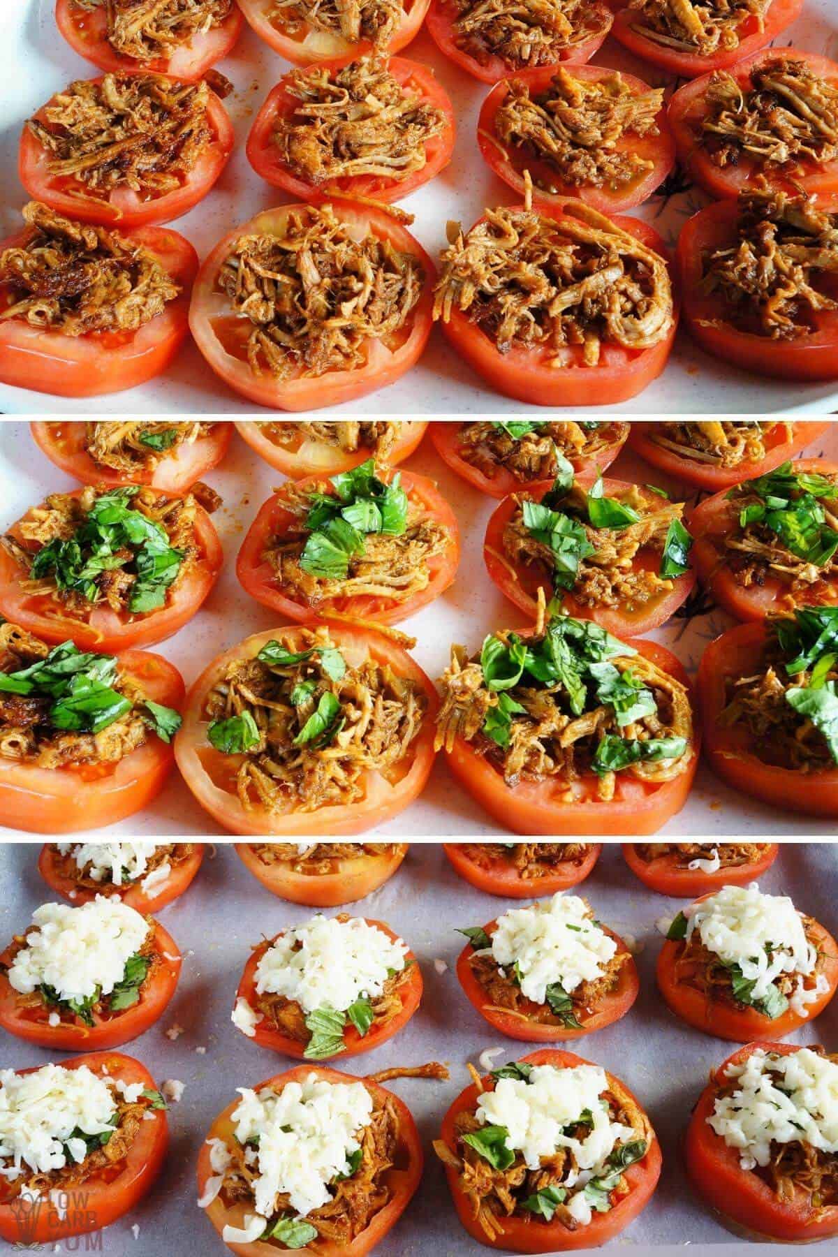 topping the tomato slices