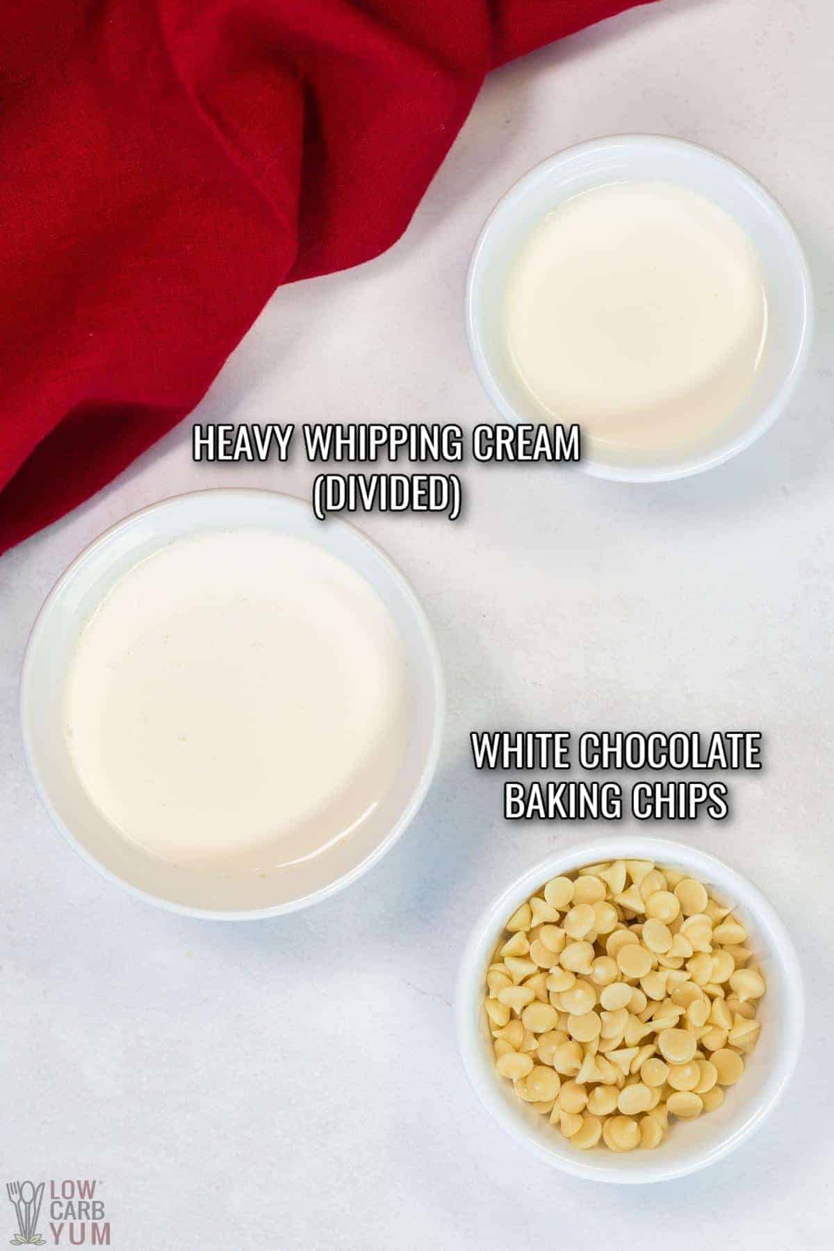 ingredients for white chocolate mousse recipe.
