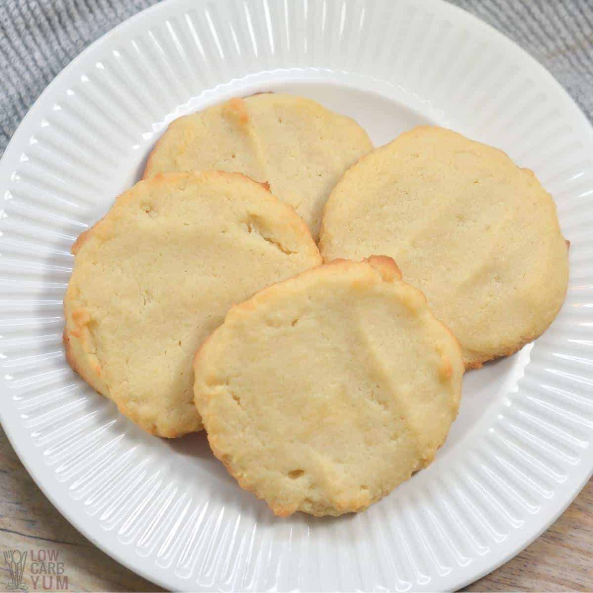 almond flour cookies on white plate.