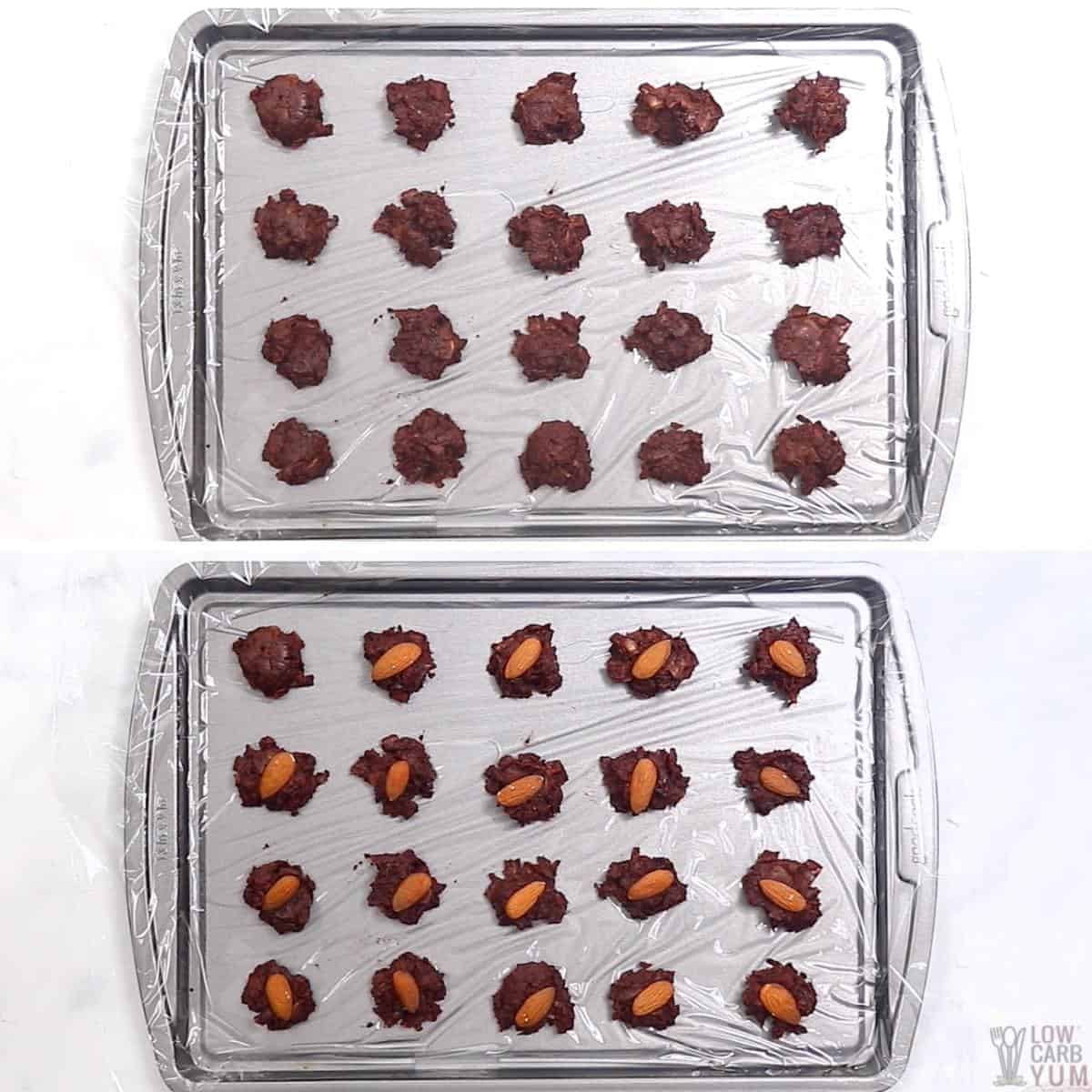 assembling the candies on lined sheet pan.