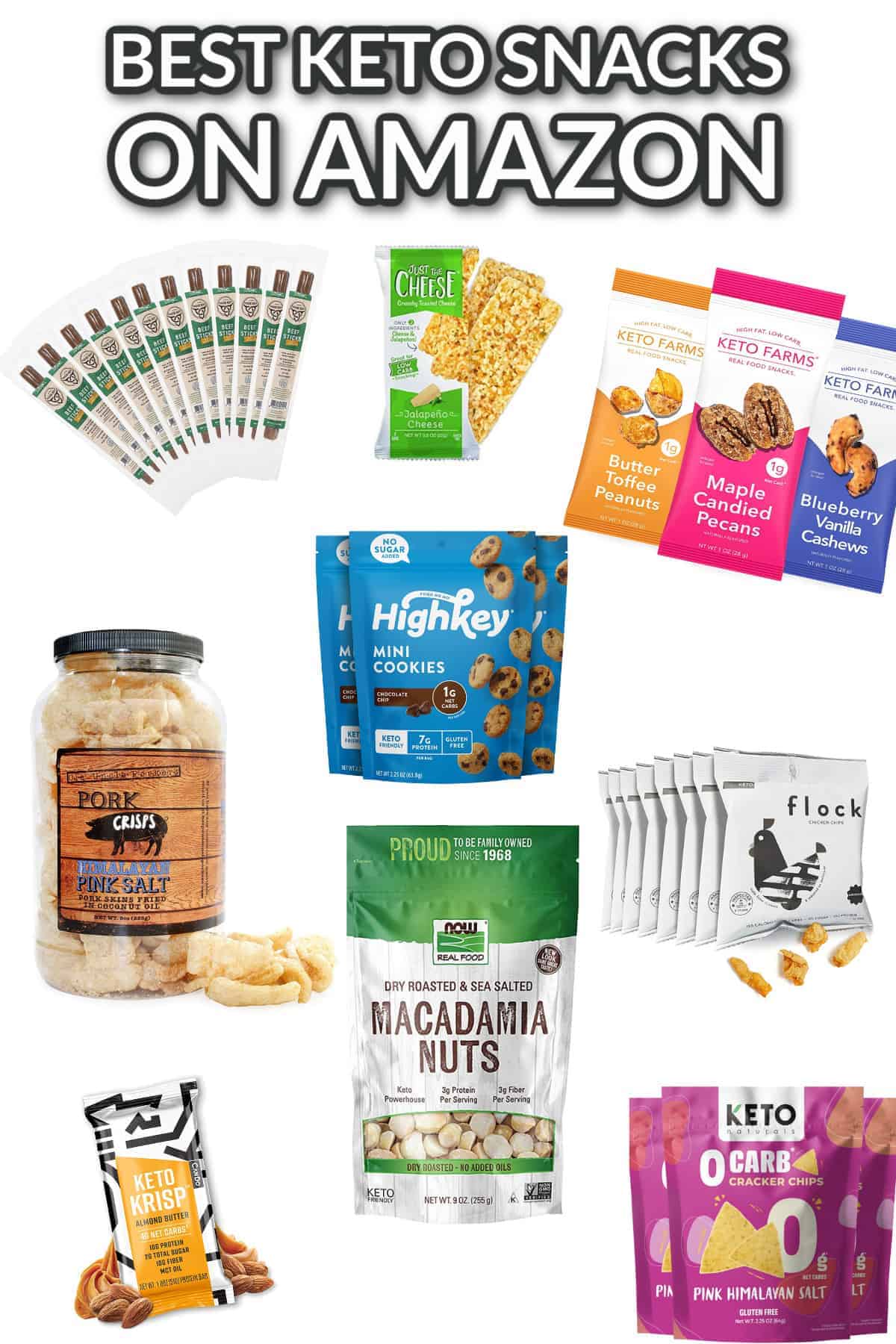 best keto snacks on amazon with text overlay.