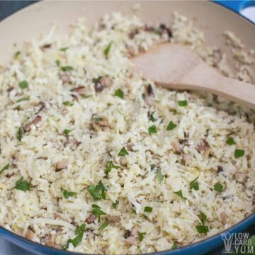 cauliflower rice recipe in skillet.