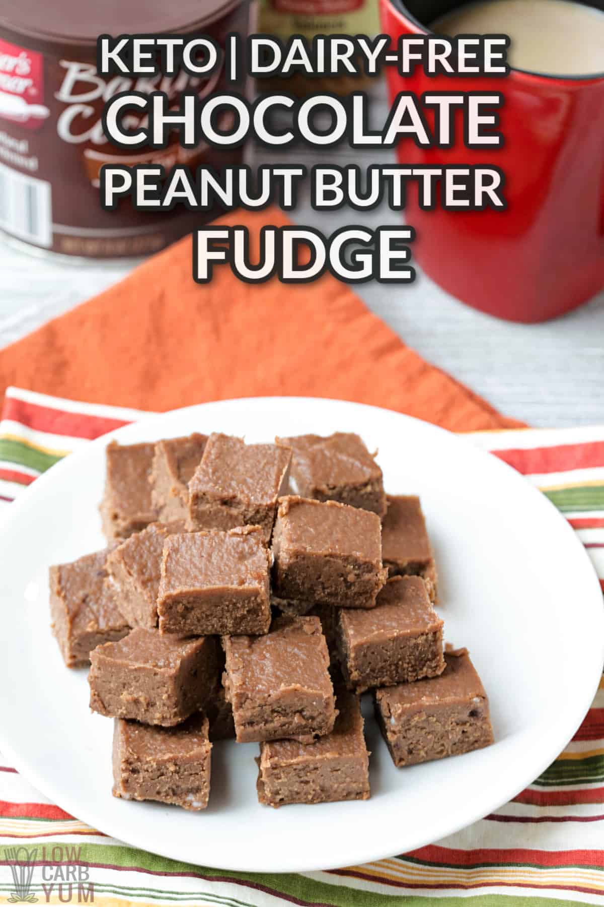 chocolate peanut butter fudge with text overlay.
