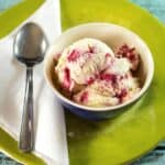keto raspberry cheesecake ice cream in small bowl.
