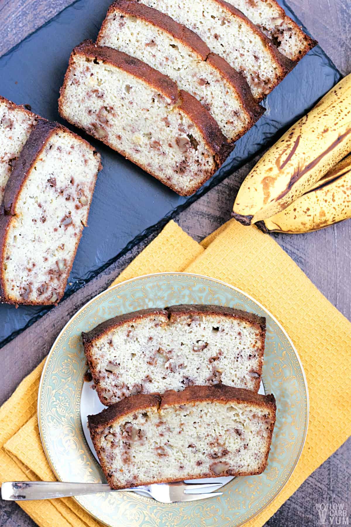 slices of low carb banana bread.