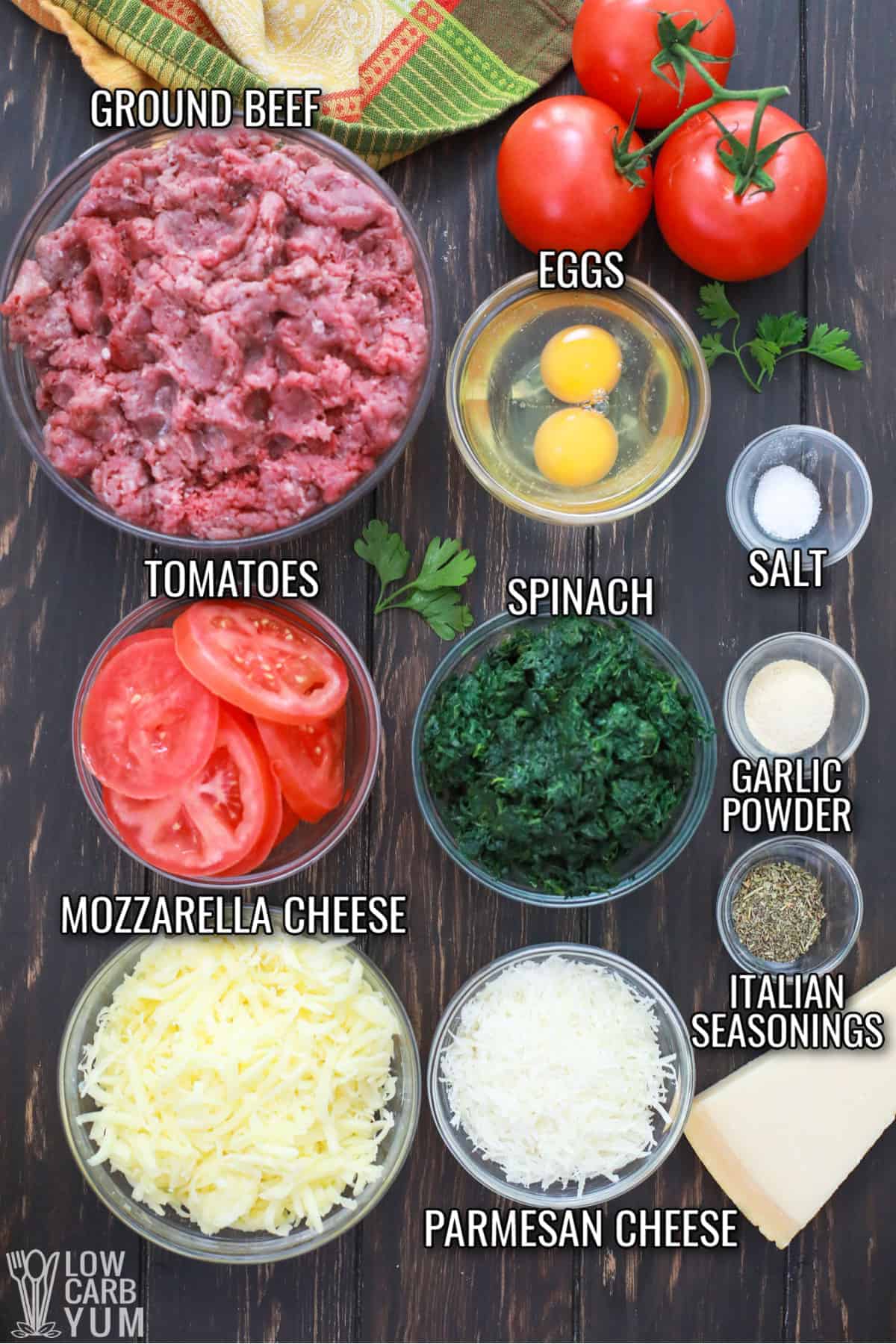 ingredients for meatza pizza.