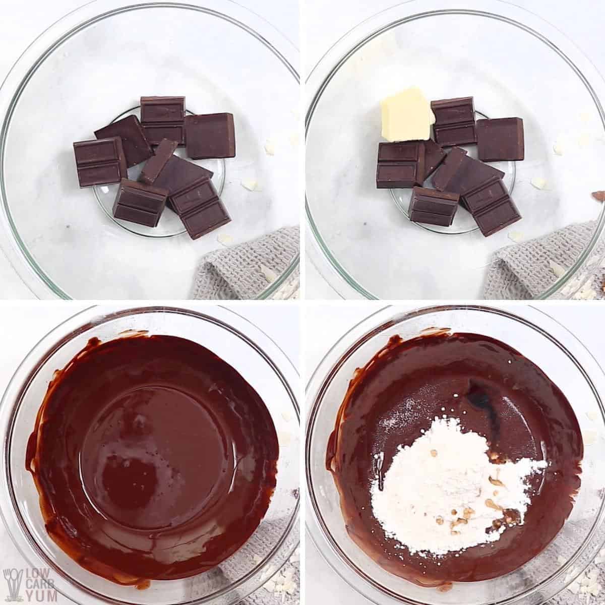 melting the chocolate with butter and adding sweetener.
