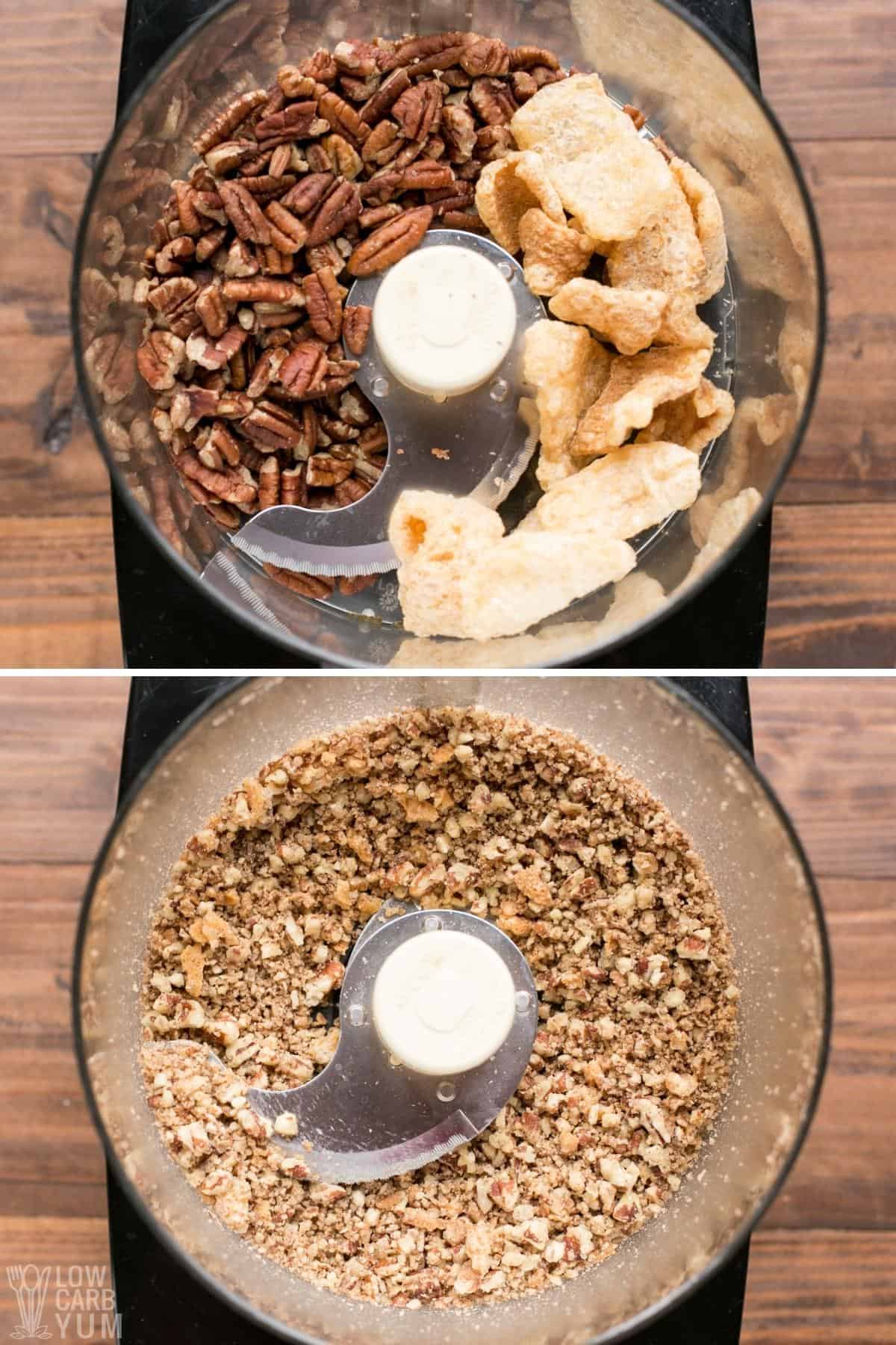 making the pecan pork rind mixture.