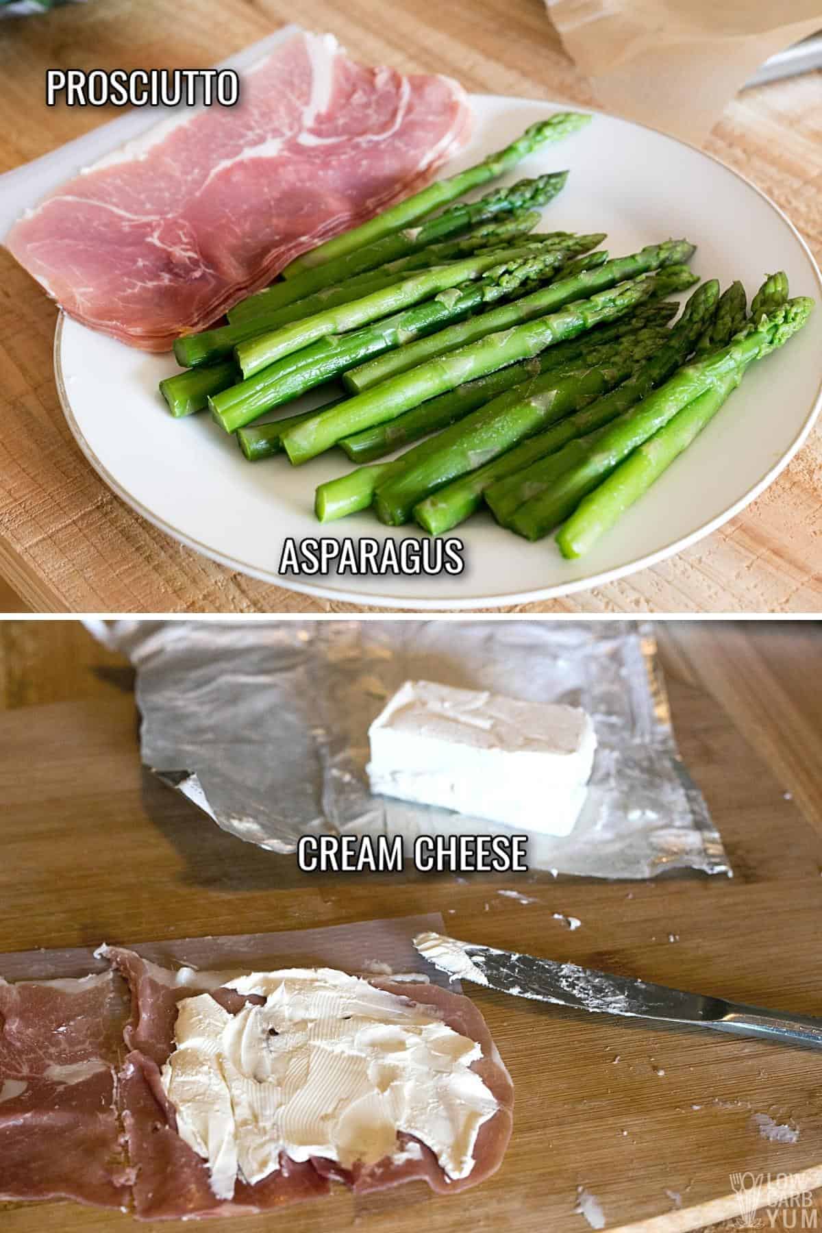 ingredients for prosciutto wrapped asparagus recipe.
