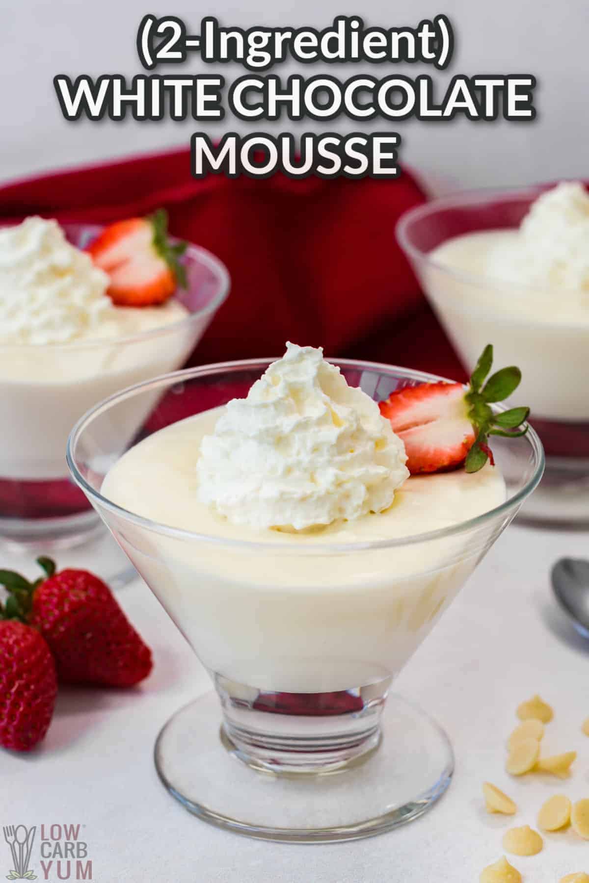 white chocolate mousse with text overlay.