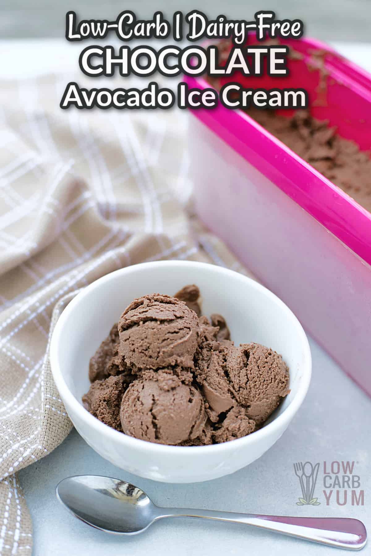 chocolate avocado ice cream with text overlay.