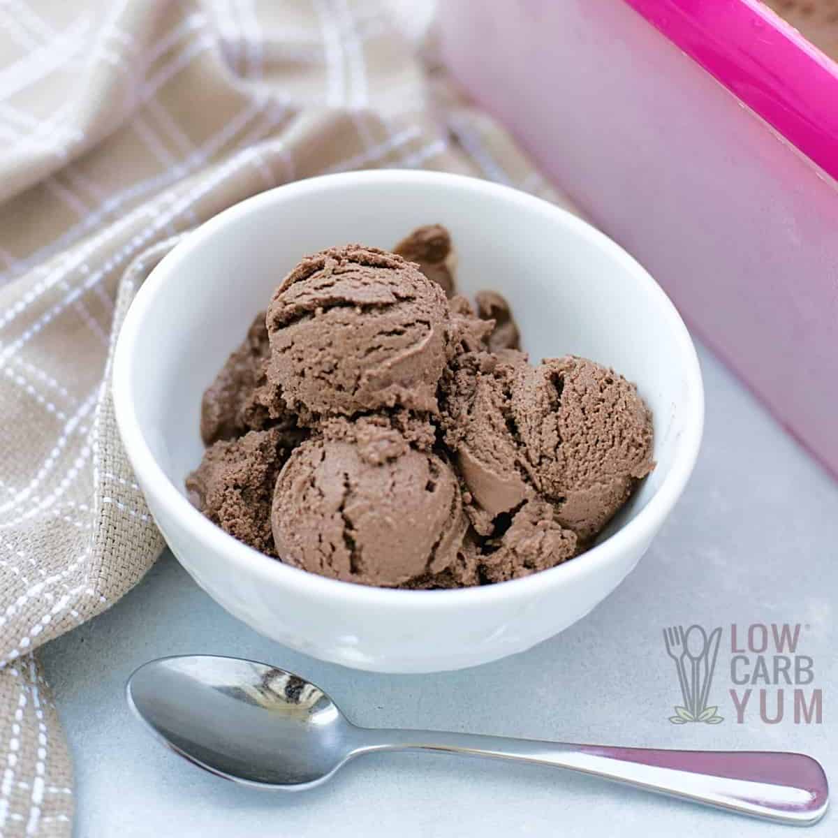 chocolate avocado ice cream in bowl.