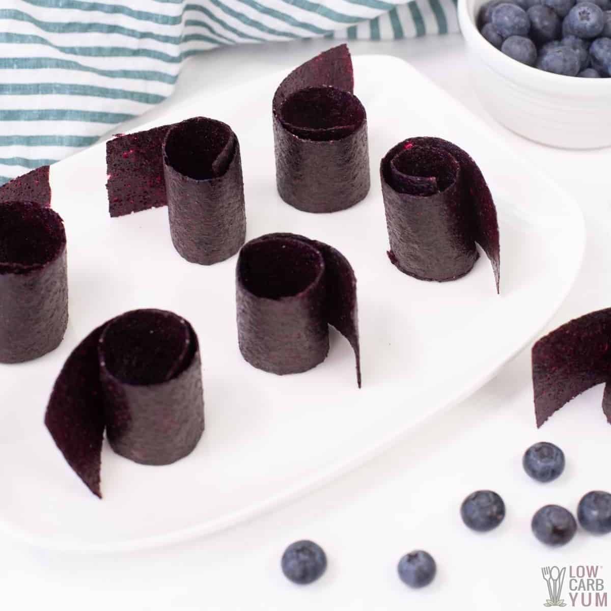 blueberry fruit leather rolls.