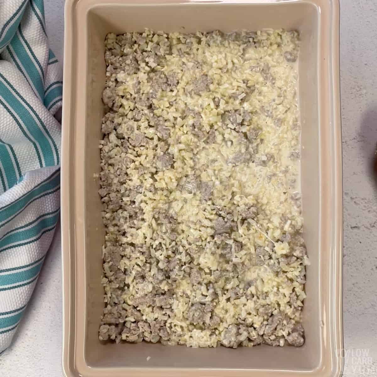 browned turkey mix in casserole pan