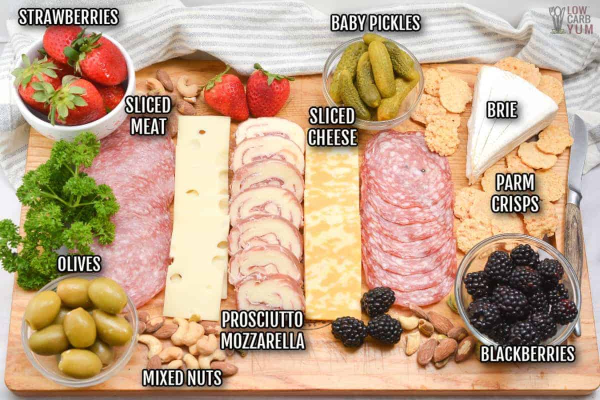 ingredients for keto charcurterie board.