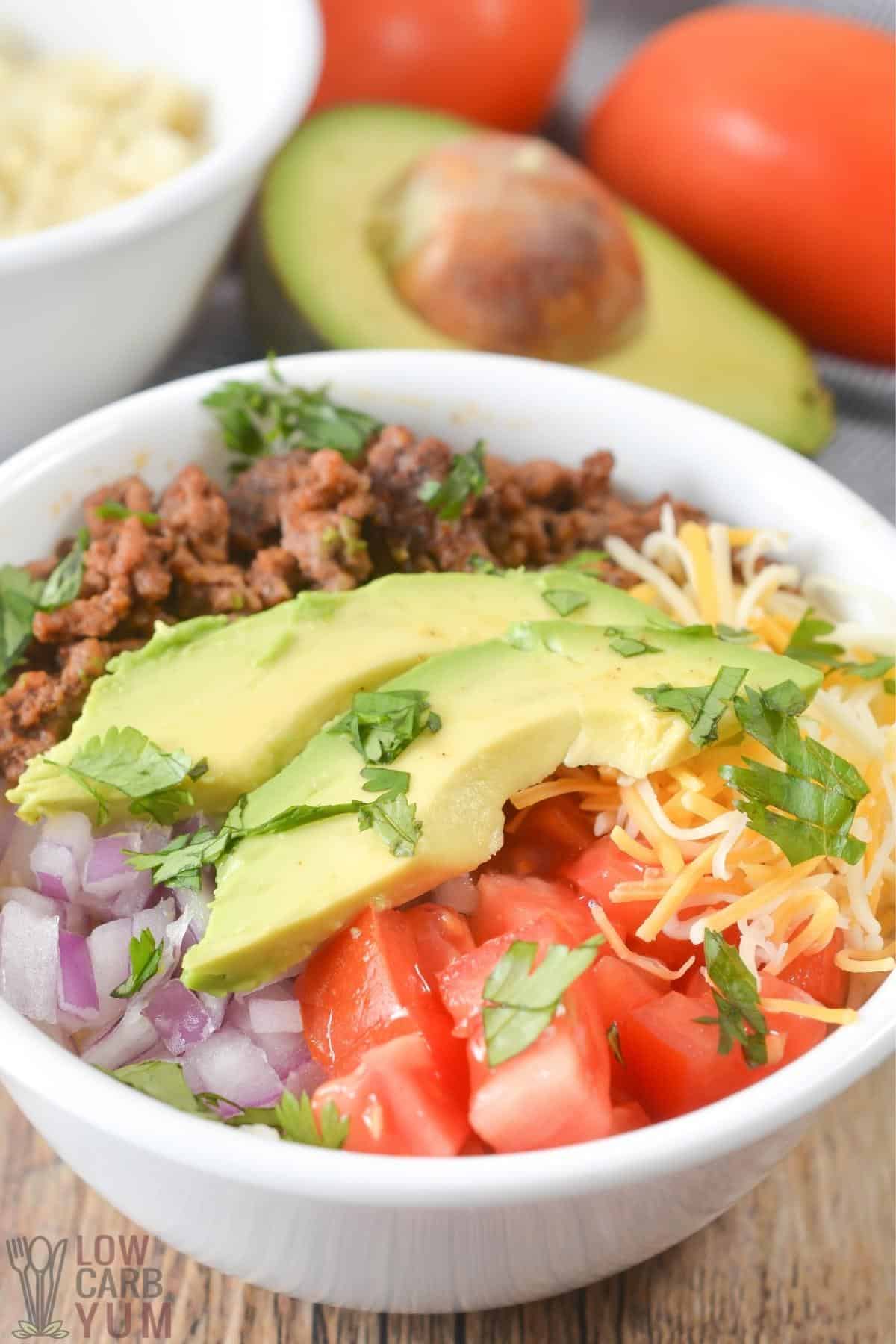 closeup of burrito bowl.