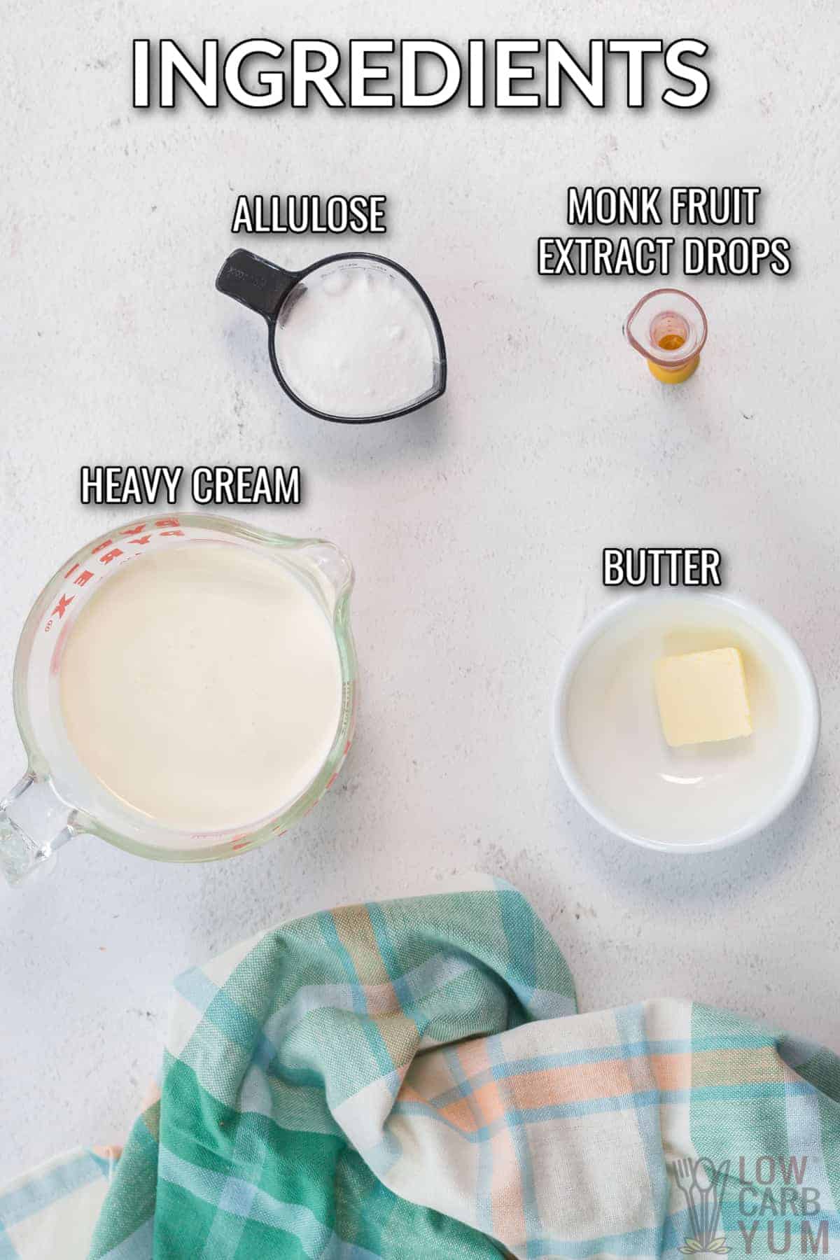 ingredients for low-carb keto sweetened condensed milk.