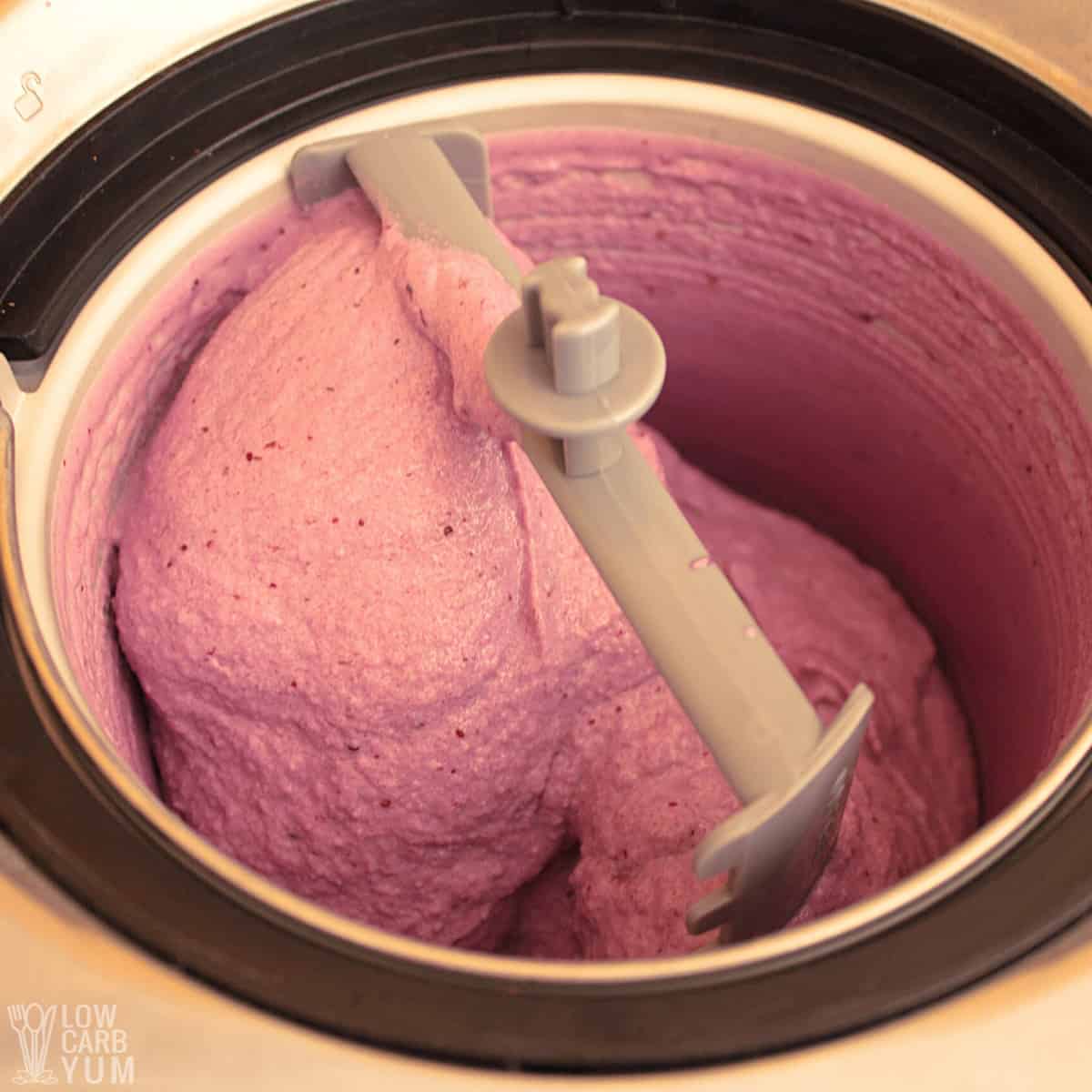 churned keto blueberry ice cream.