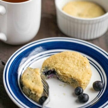 blueberry mug cake on a plate