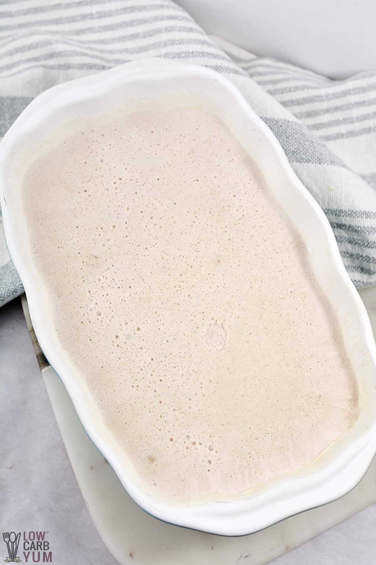ice cream mixture in loaf pan.