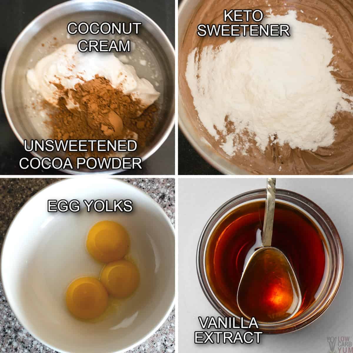 ingredients for chocolate keto dairy free ice cream recipe.