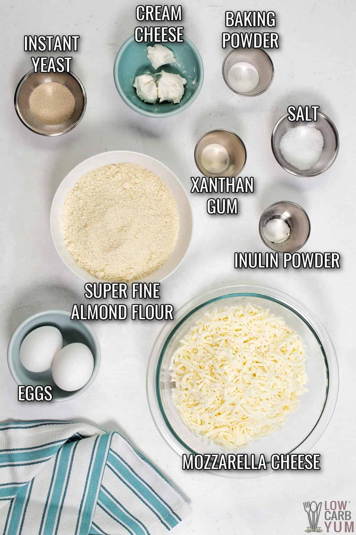ingredients used in the keto soft pretzels recipe.