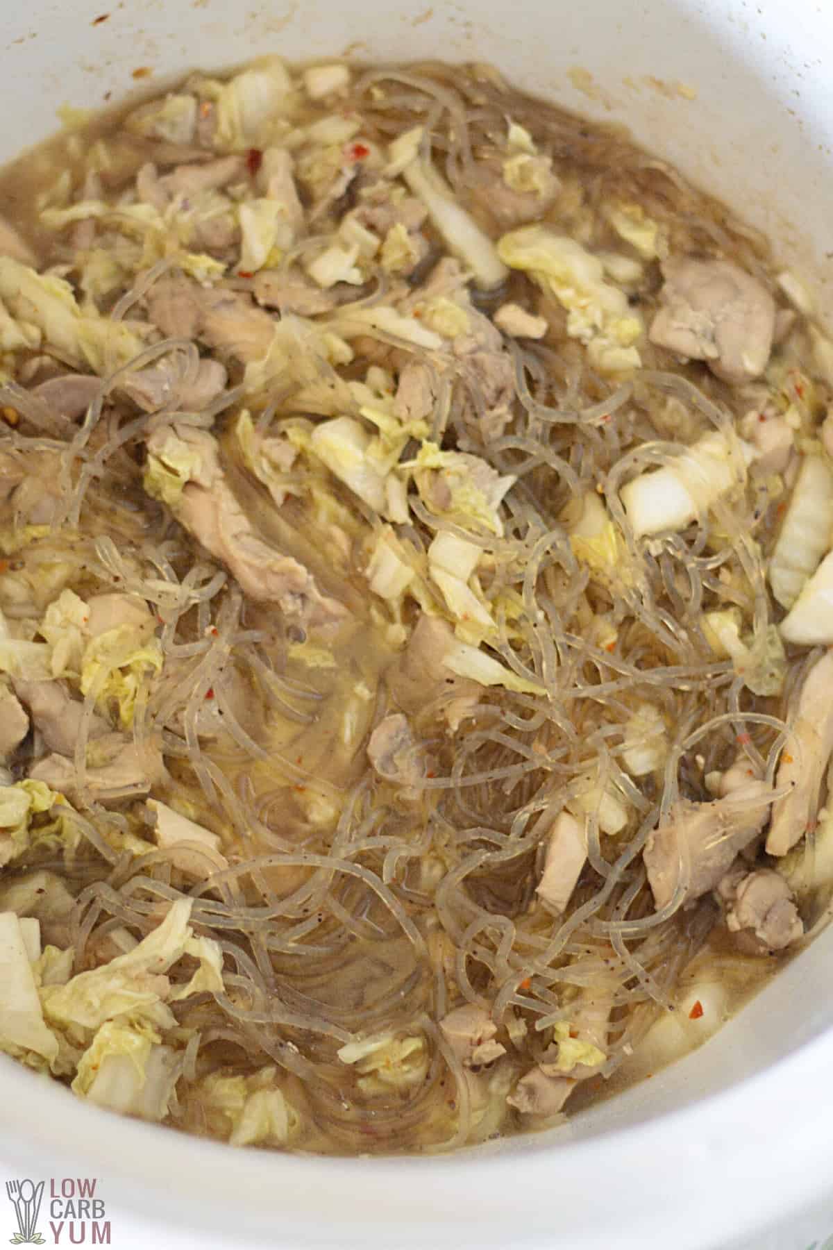 kelp noodles added to keto lo mein in crock pot.