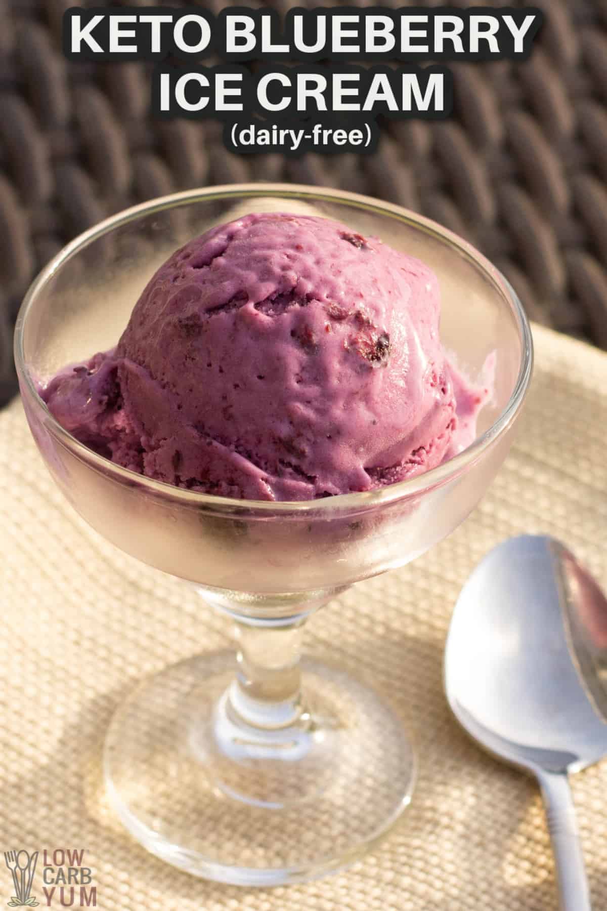 keto blueberry ice cream with text overlay.