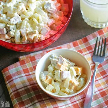 keto ham and cheese macaroni salad featured image.