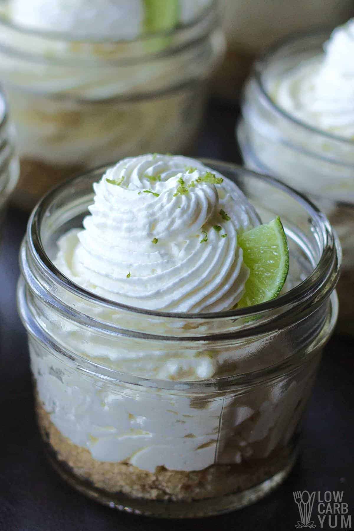 keto key lime cheesecake in jar.