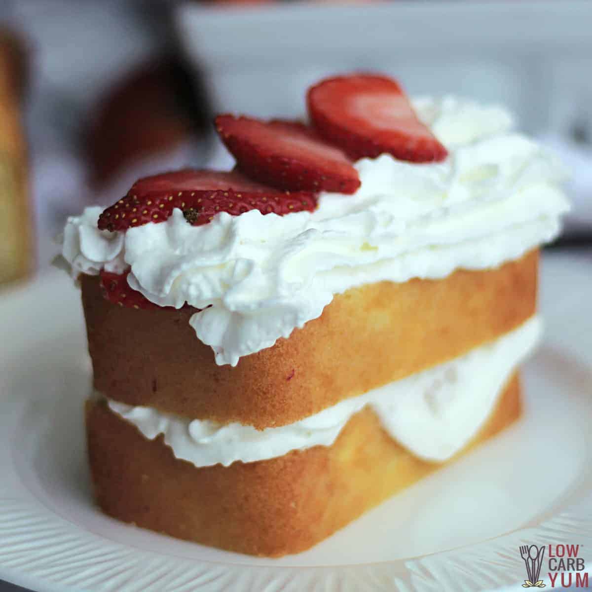 keto strawberry shortcake closeup on plate.