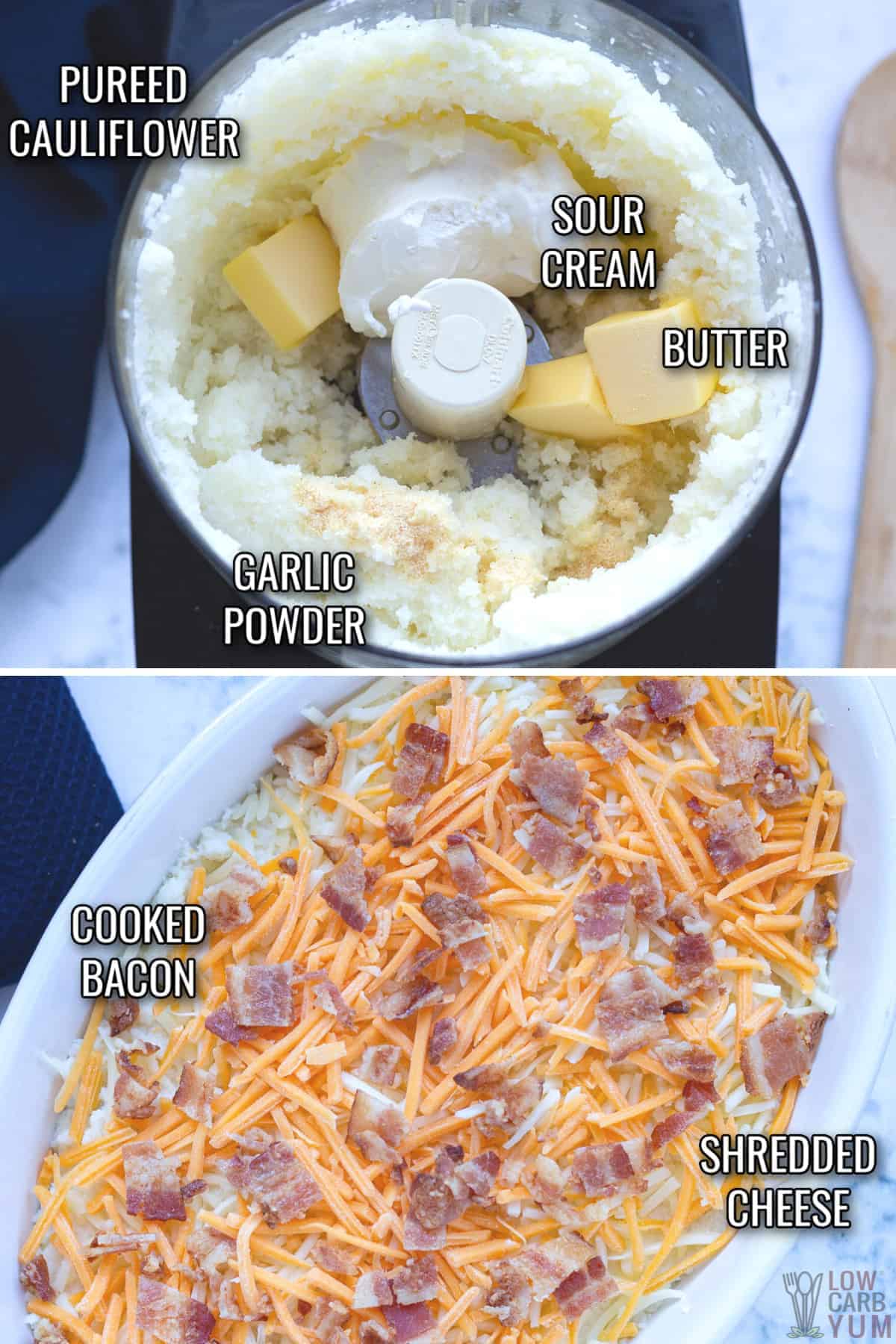 loaded cauliflower casserole ingredients.