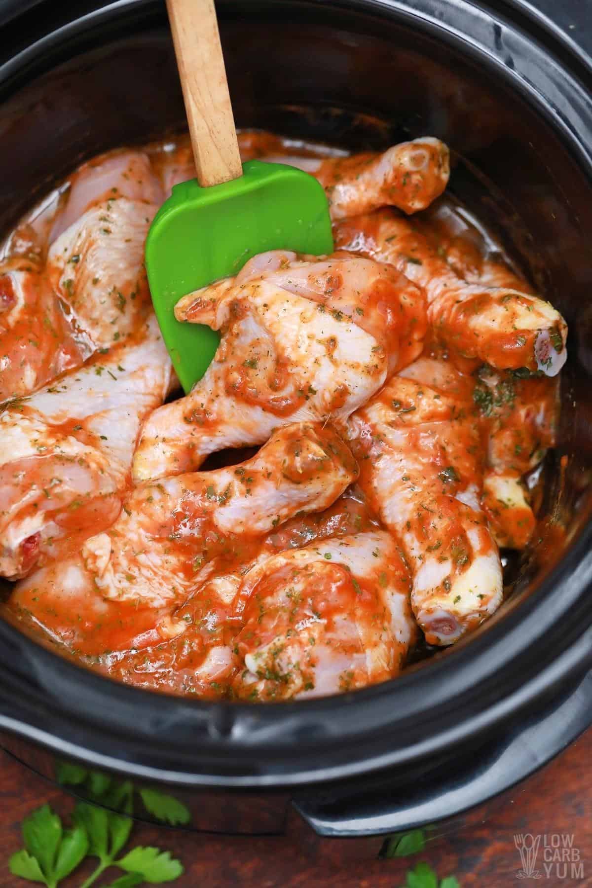 marinated chicken in crock.