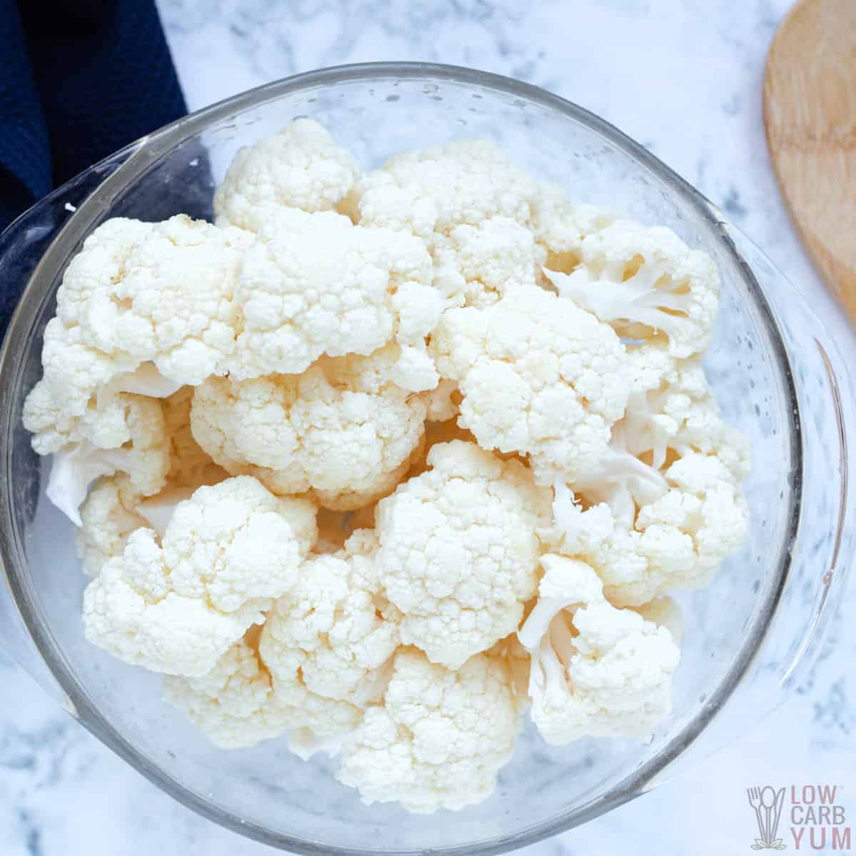 cauliflower florets in bowl.