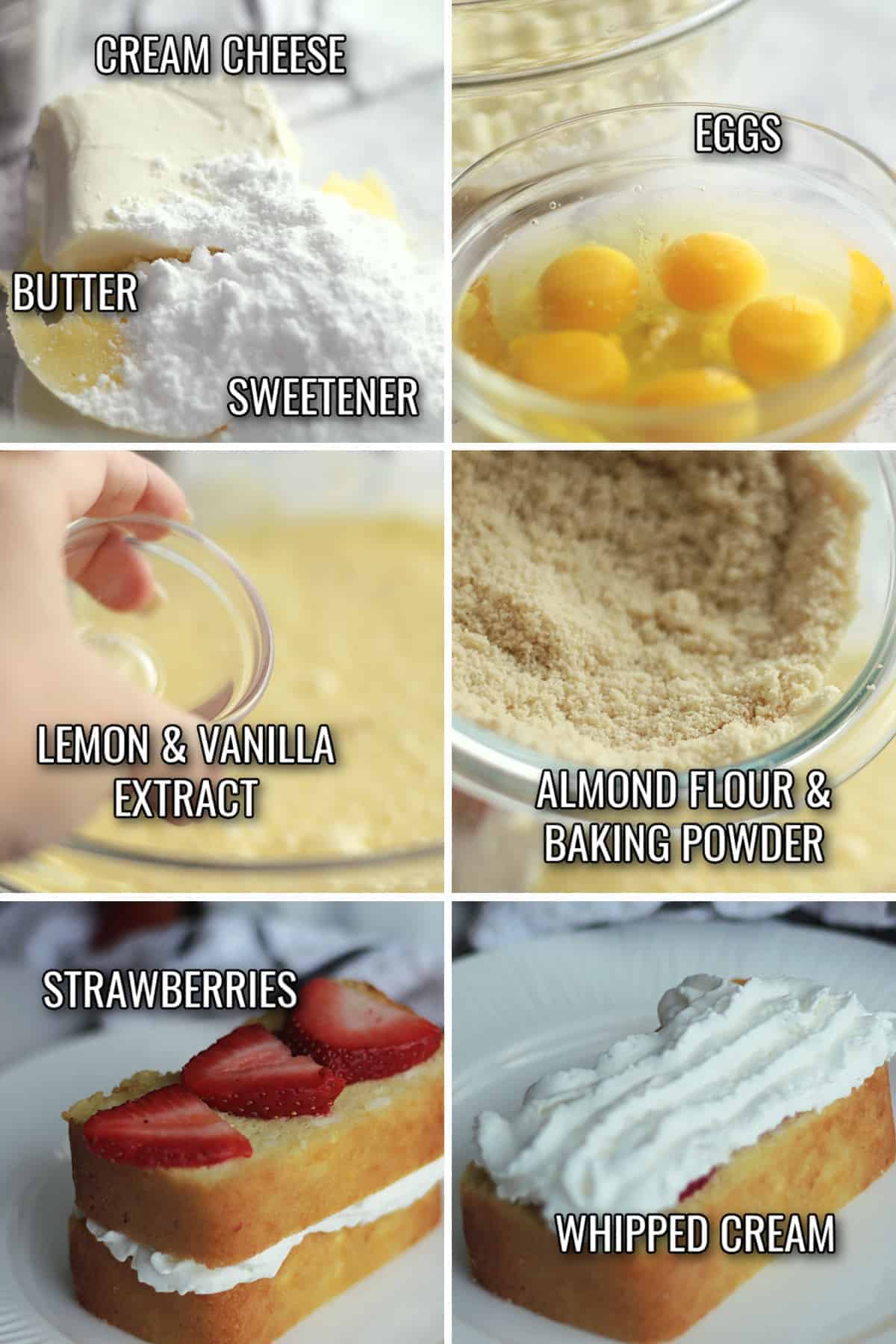 ingredients for keto strawberry shortcake recipe.