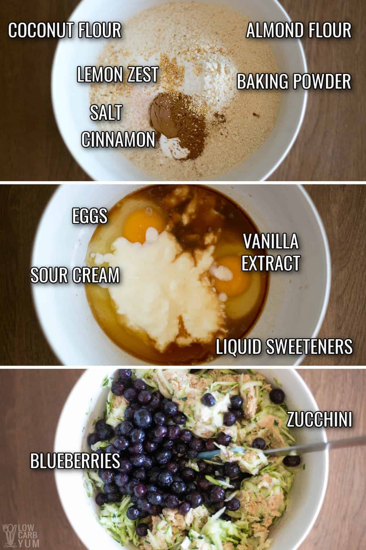 zucchini blueberry muffin recipe ingredients.