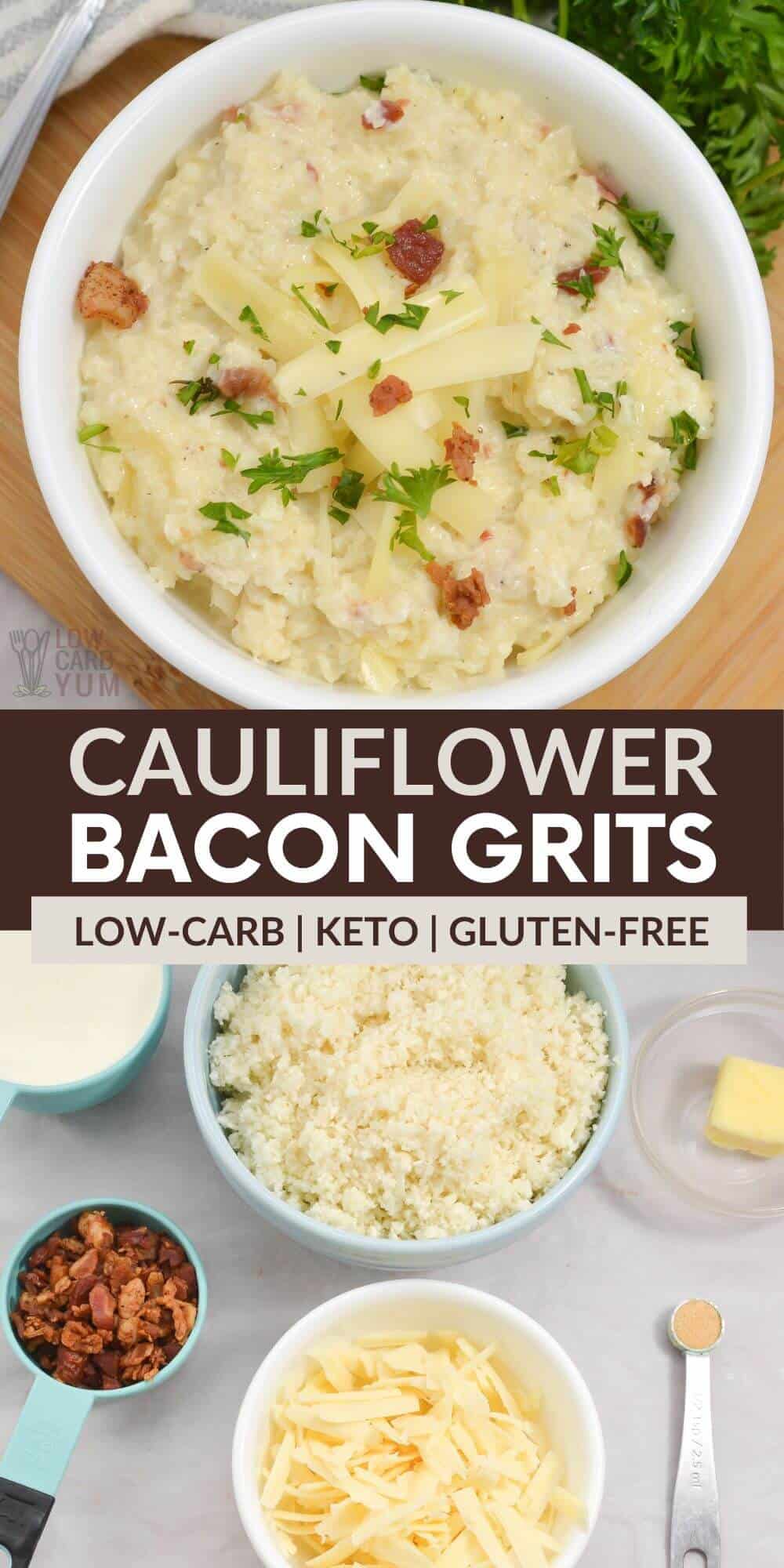 bacon cauliflower grits pinterest image.
