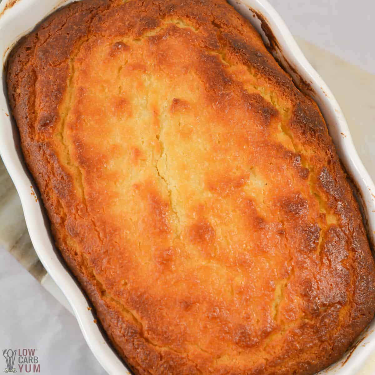 baked loaf in pan.