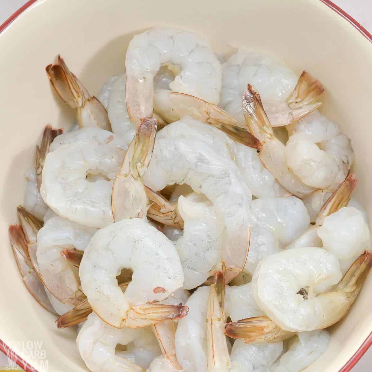 raw prawns in bowl.