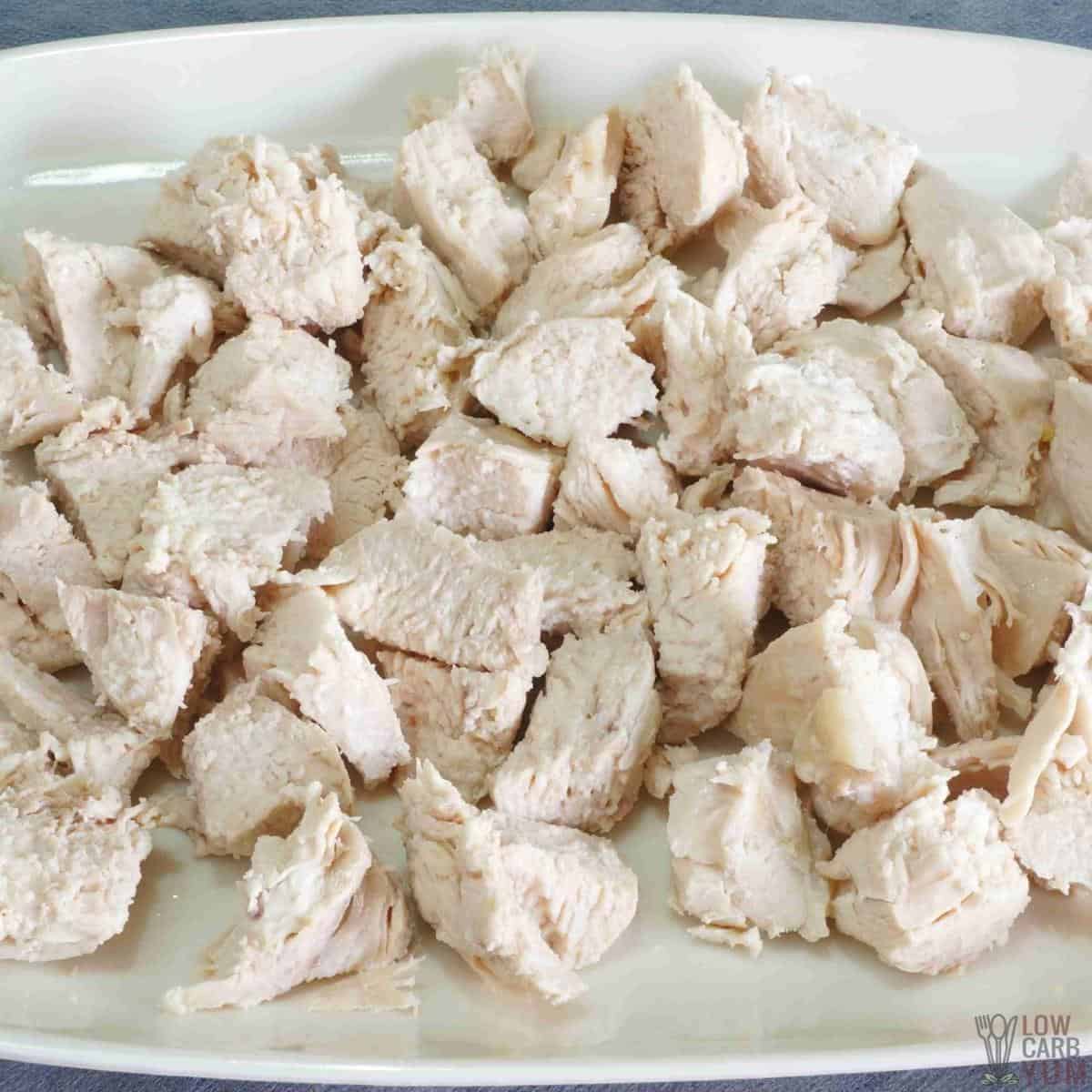 cooked chicken cut into cubes.