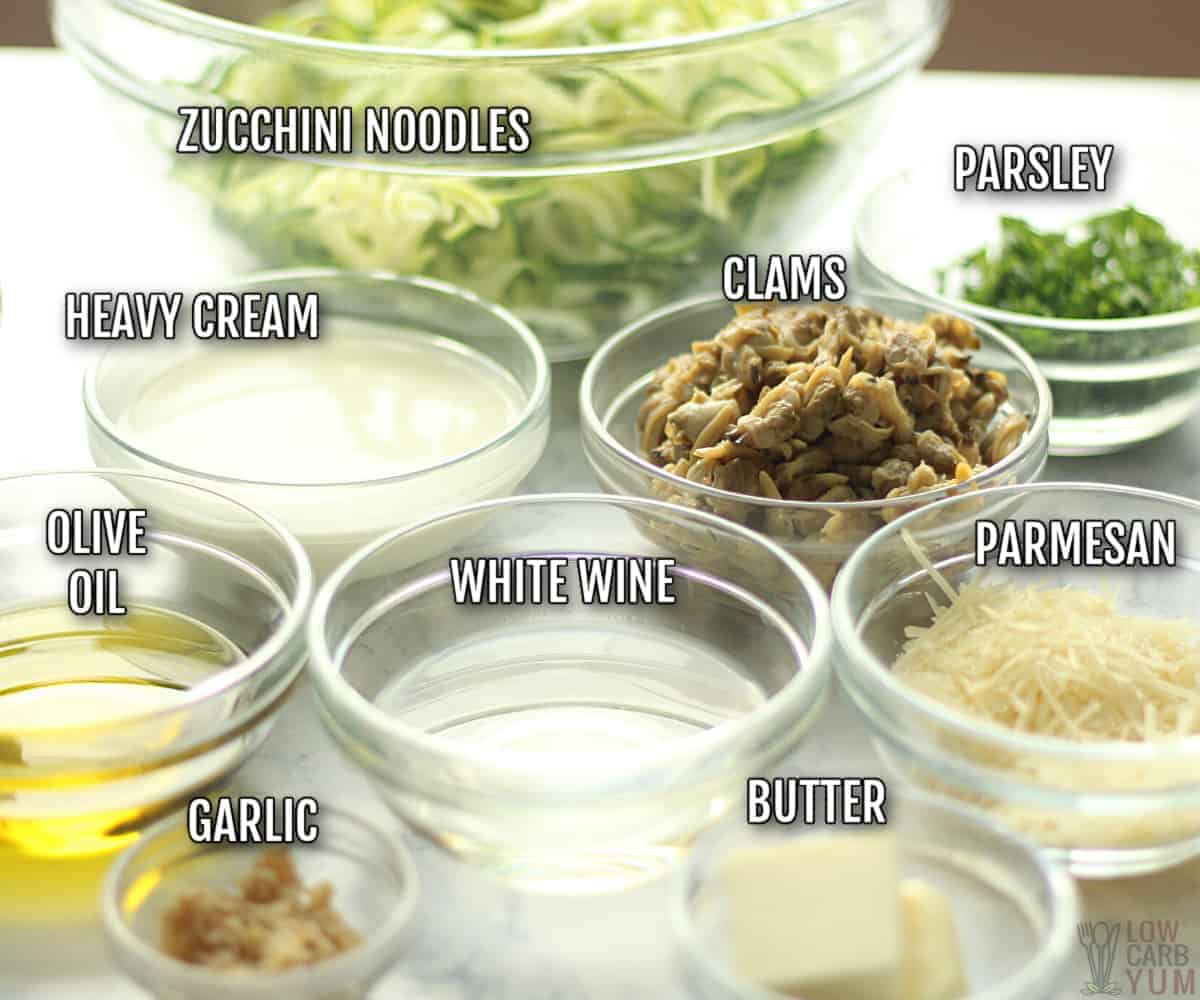 ingredients for creamy white clam sauce recipe.