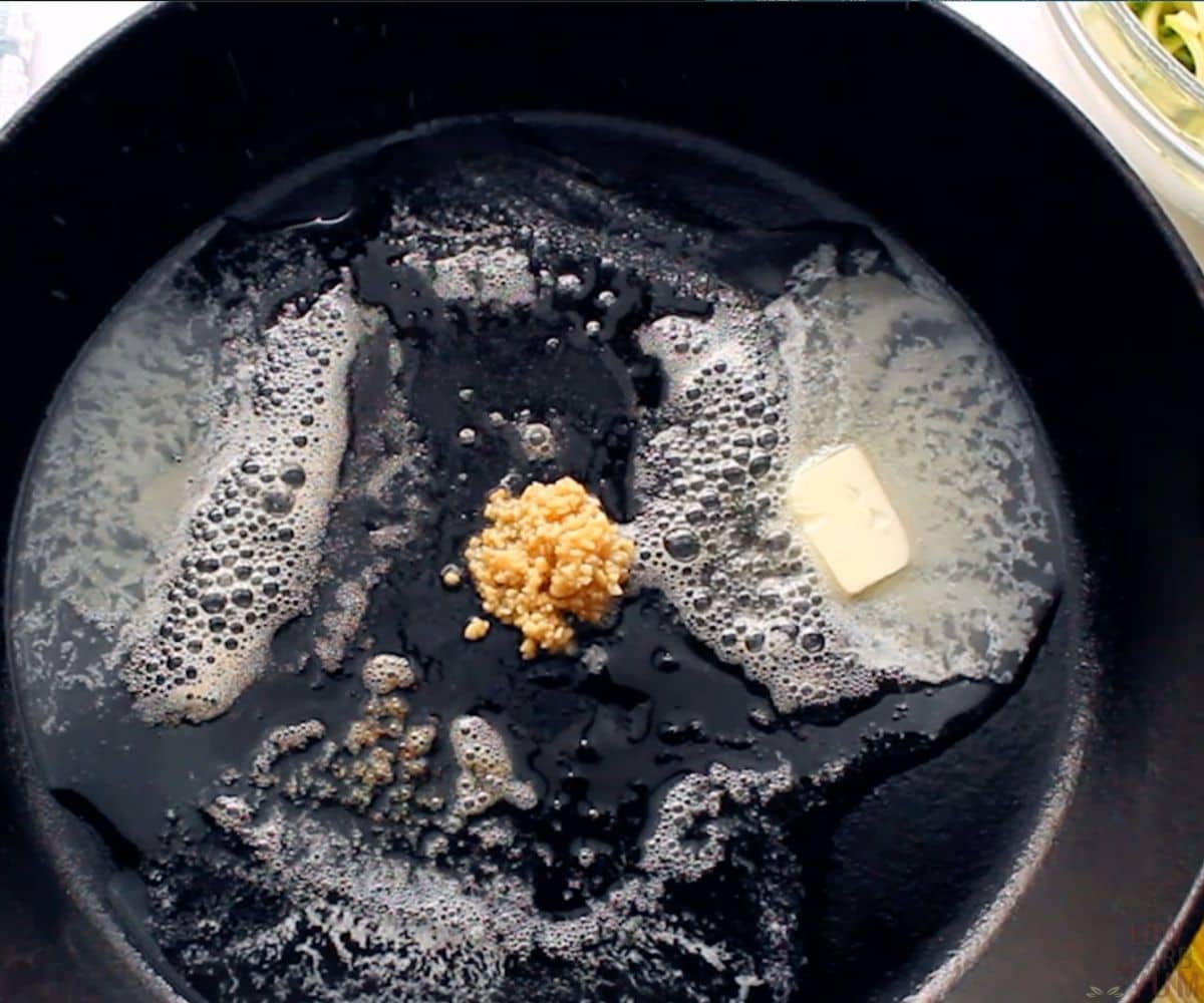 butter and garlic in skillet for sauce.