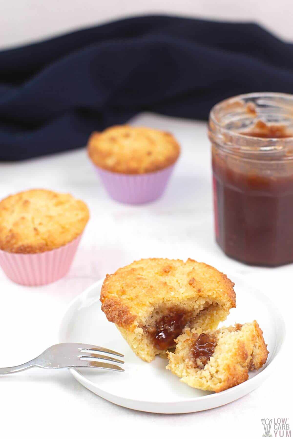 strawberry jam muffins hero shot image.