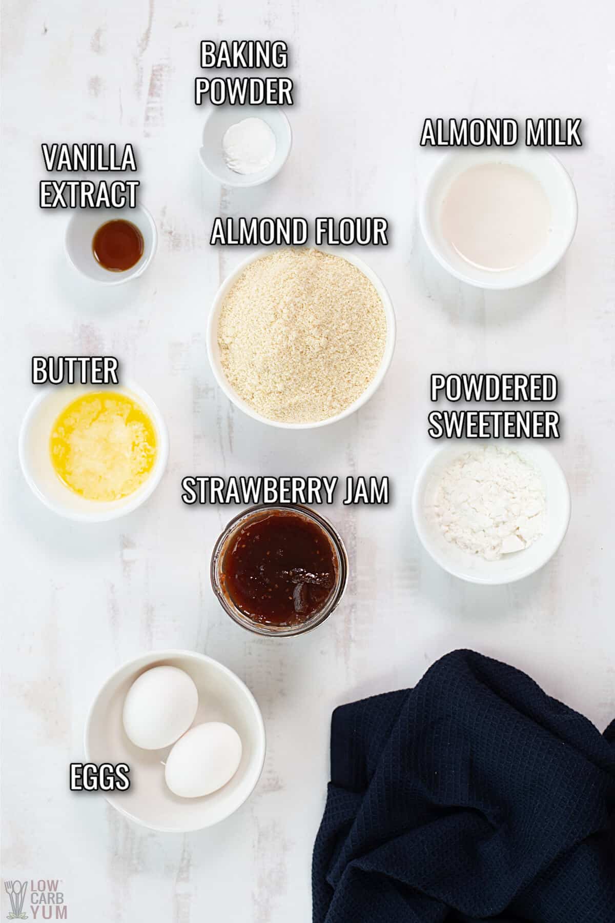 ingredients for almond flour muffin recipe.