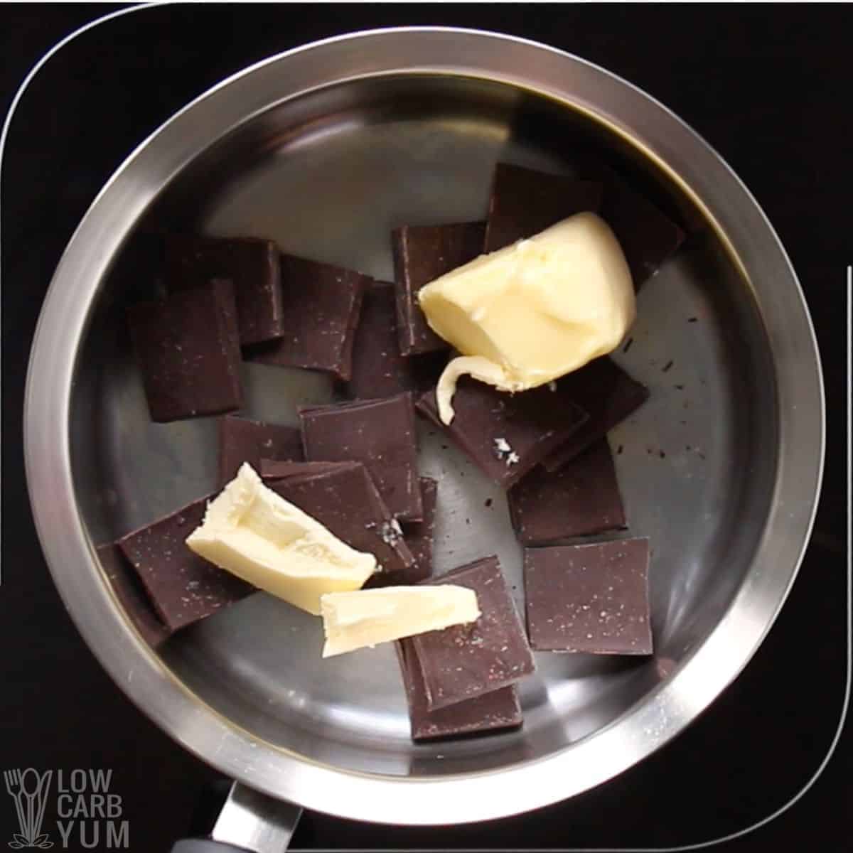 melting chocolate and butter in saucepan.