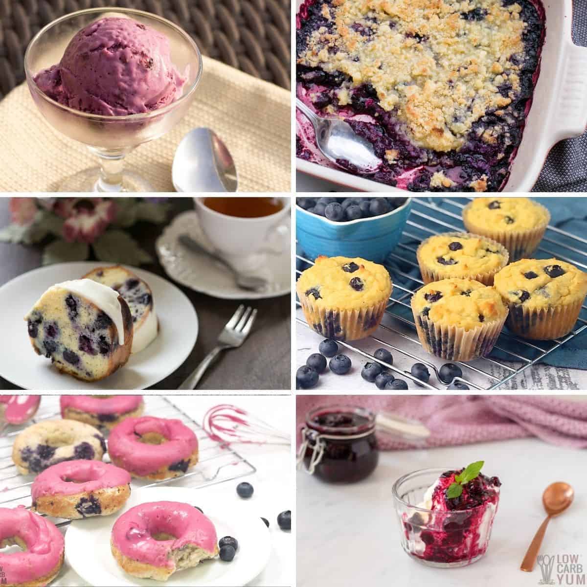 collage of low carb keto blueberry recipes.